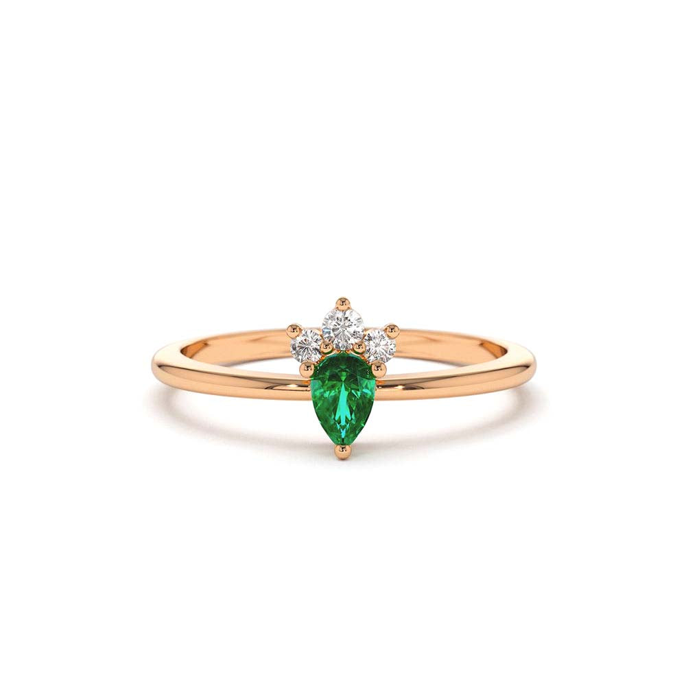 Mini Emerald and Diamond Ring in 14K Gold — view 4