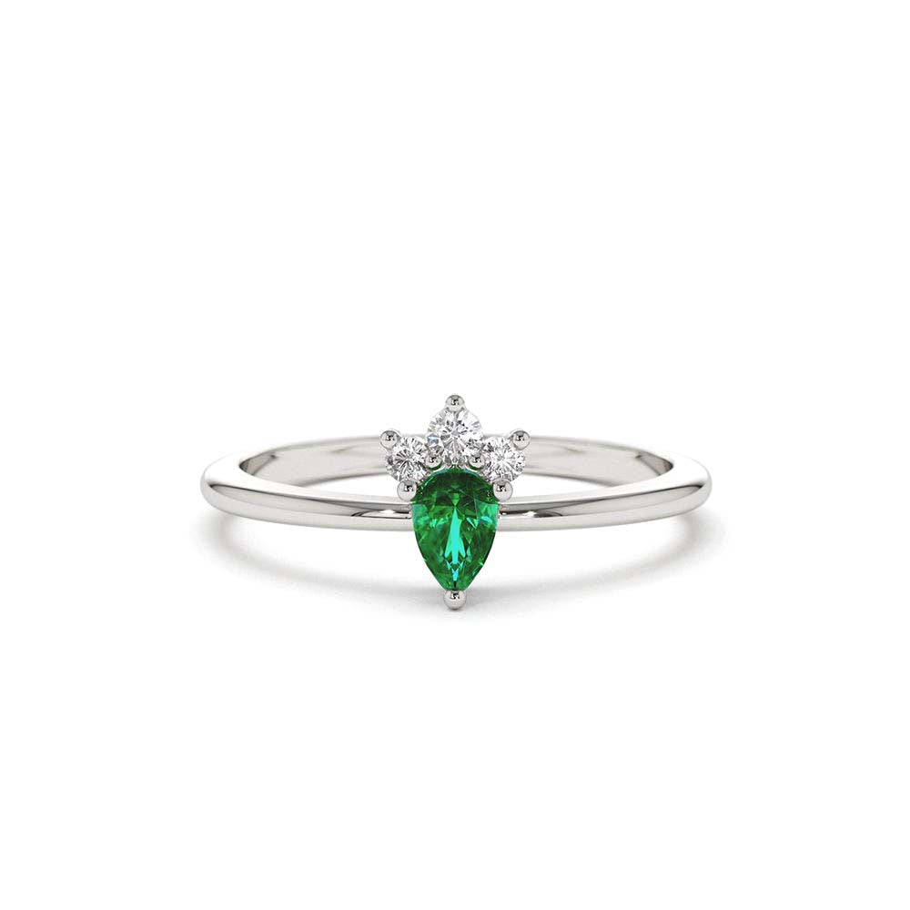 Mini Emerald and Diamond Ring in 14K Gold — view 3