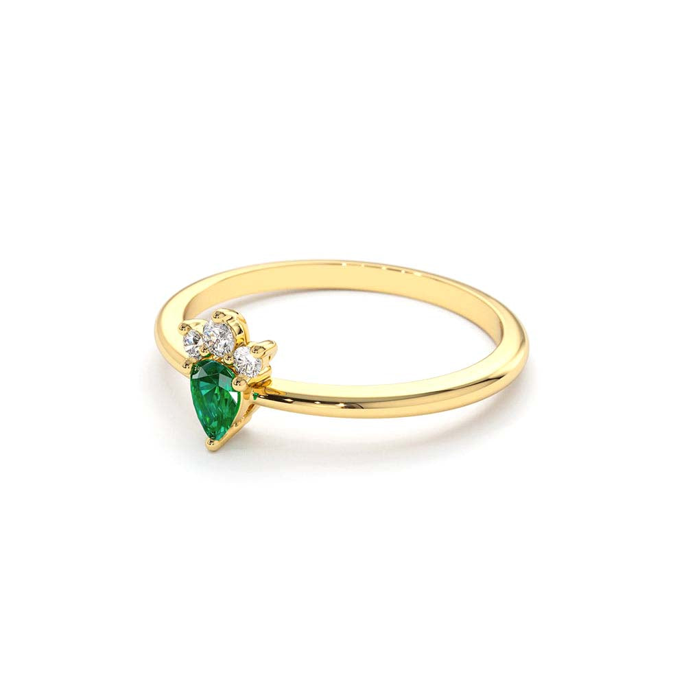 Mini Emerald and Diamond Ring in 14K Gold — view 2