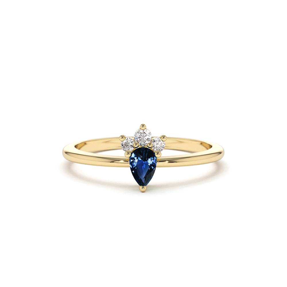 Mini Sapphire and Diamond Ring in 14K Gold — view 1