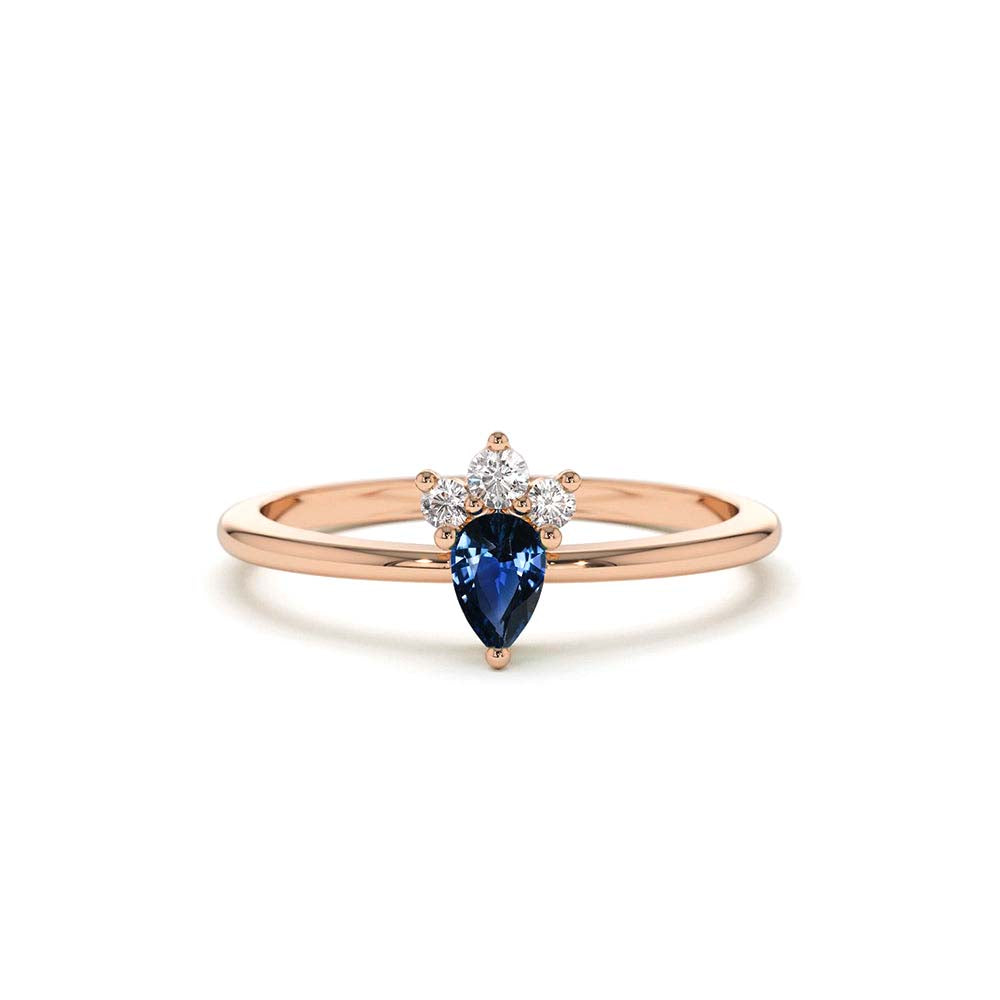 Mini Sapphire and Diamond Ring in 14K Gold — view 4