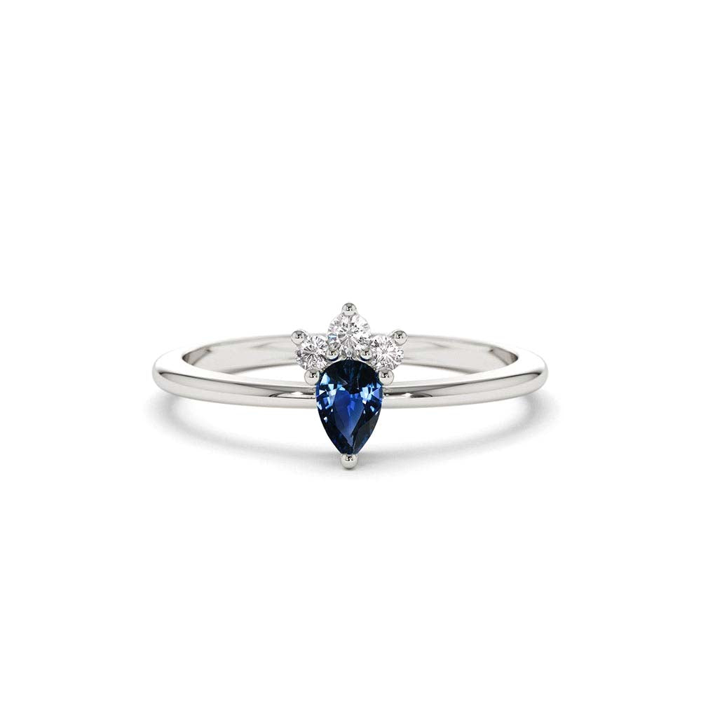 Mini Sapphire and Diamond Ring in 14K Gold — view 3
