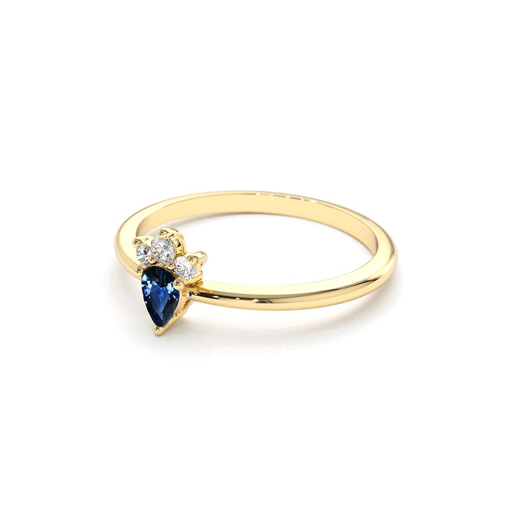 Mini Sapphire and Diamond Ring in 14K Gold — view 2