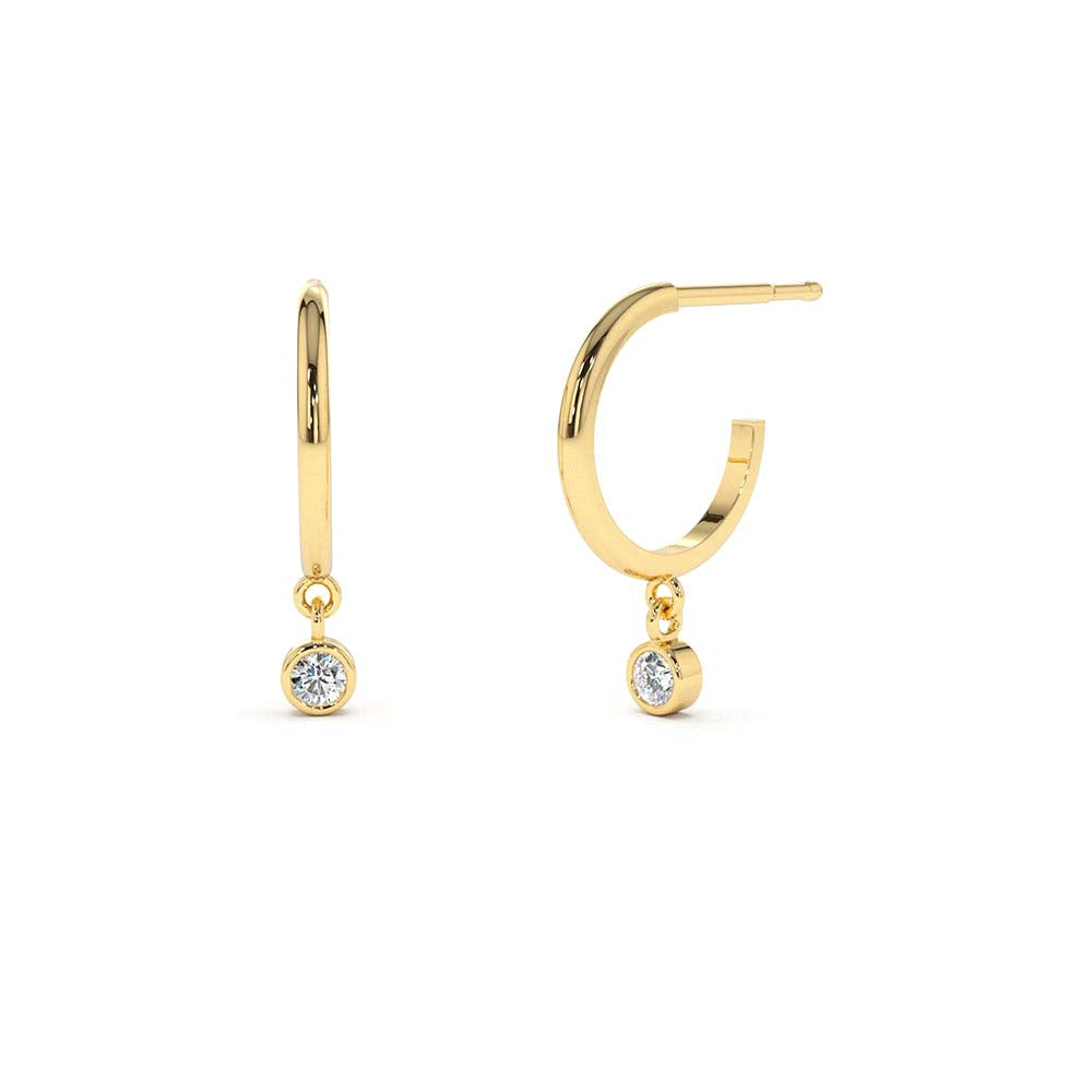 Hoop with Dangling Diamond in 14K Gold — view 1