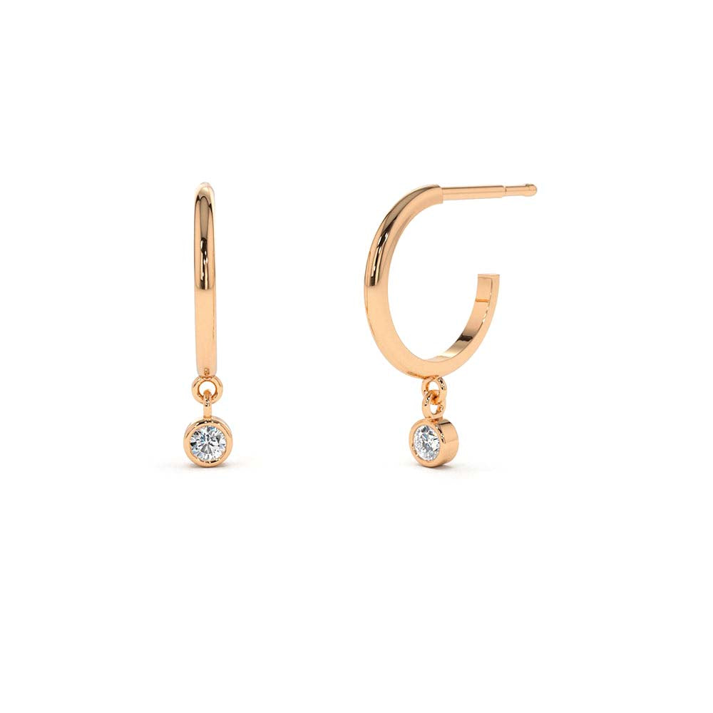 Hoop with Dangling Diamond in 14K Gold — view 4