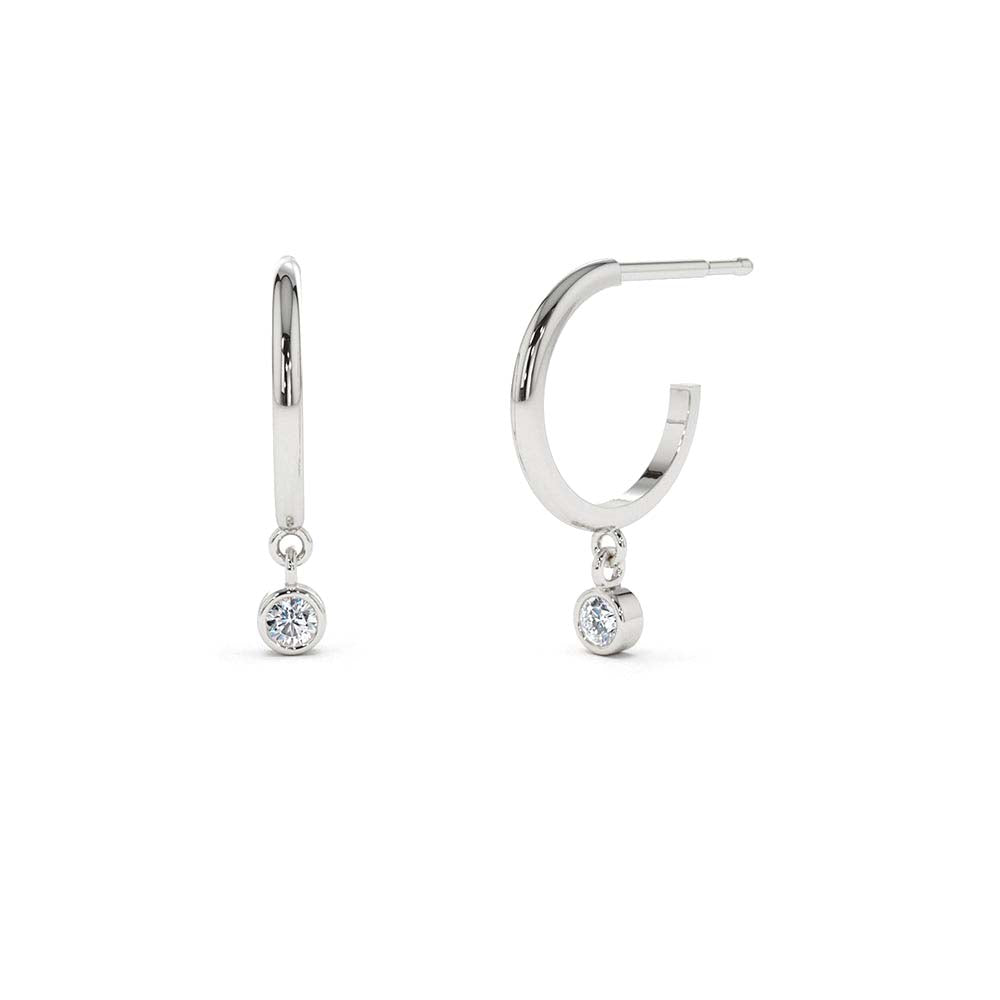 Hoop with Dangling Diamond in 14K Gold — view 3