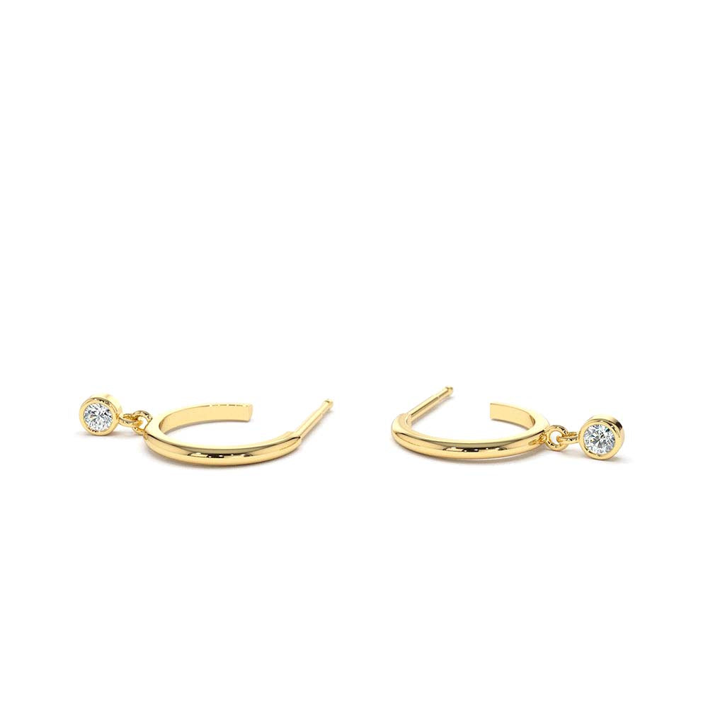 Hoop with Dangling Diamond in 14K Gold — view 2