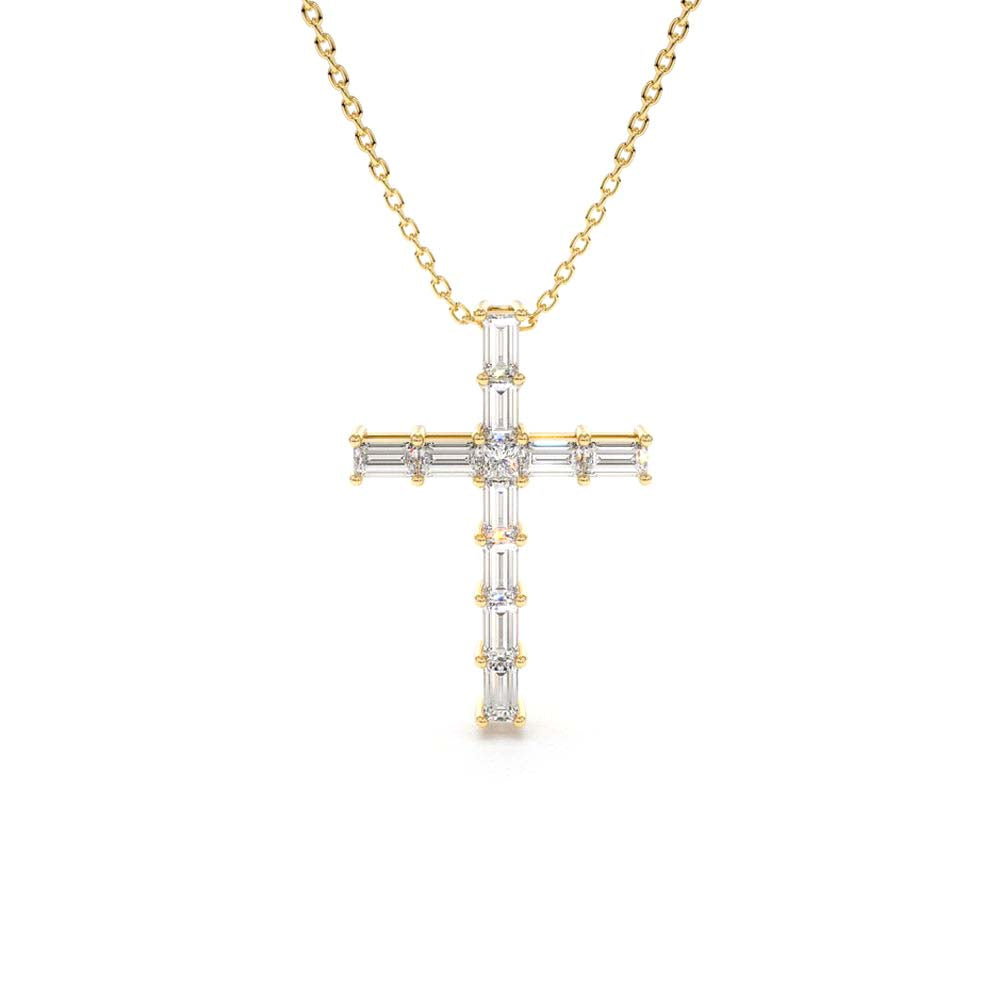 Baguette Diamond Cross in 14K Gold — view 1