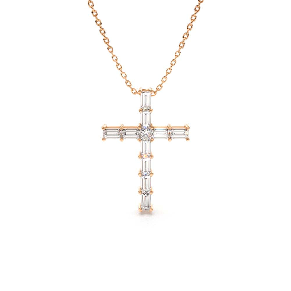 Baguette Diamond Cross in 14K Gold — view 4