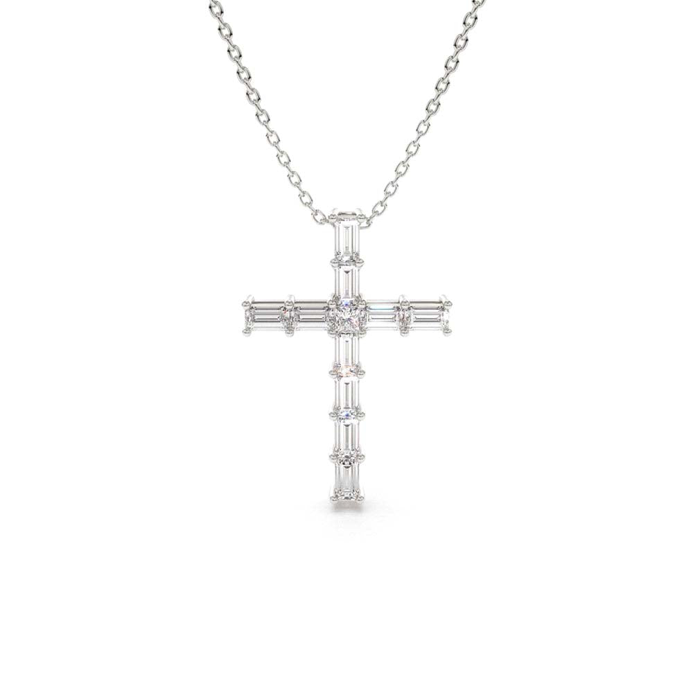 Baguette Diamond Cross in 14K Gold — view 3