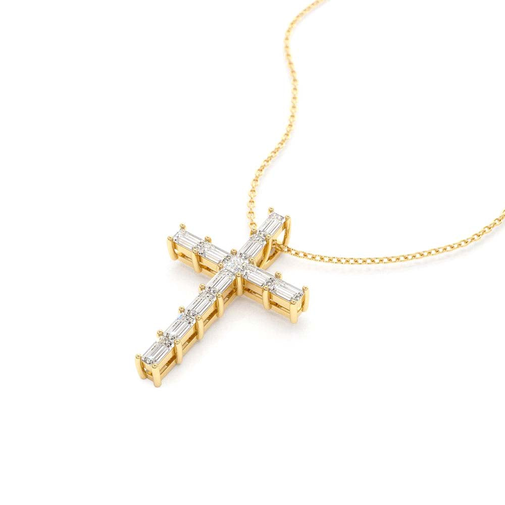 Baguette Diamond Cross in 14K Gold — view 2