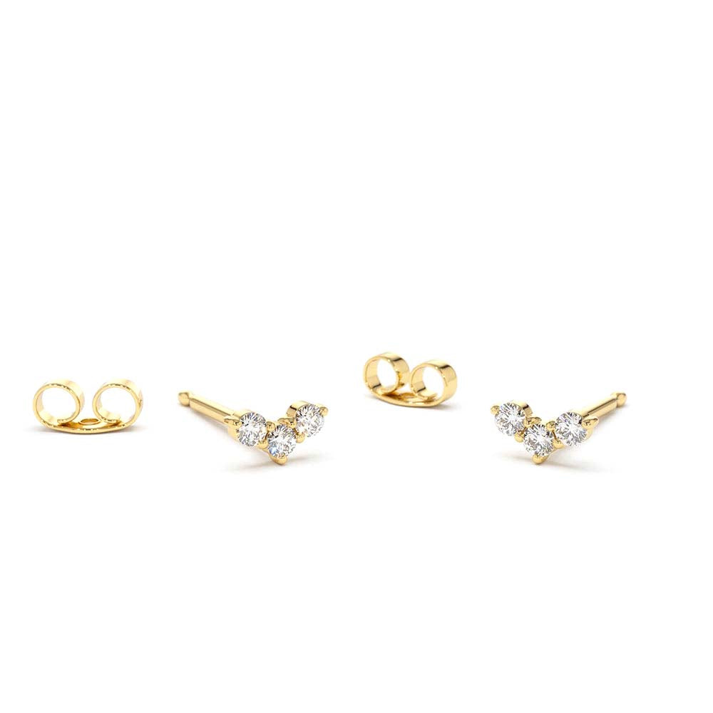 Mini Trio Diamond Stud Earrings in 14K Gold — view 1