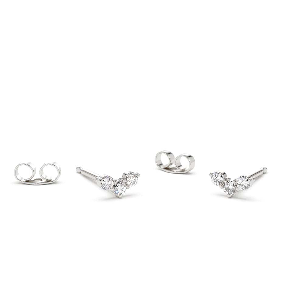 Mini Trio Diamond Stud Earrings in 14K Gold — view 2