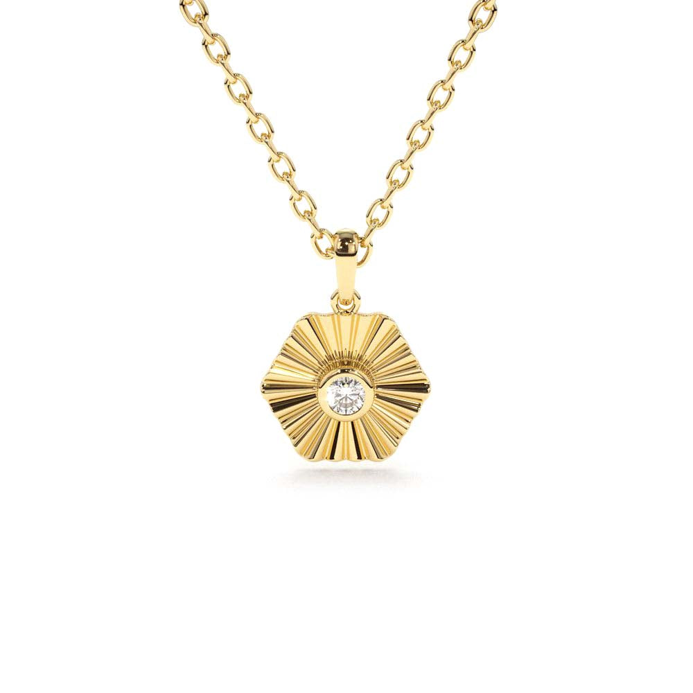 Hexagon Diamond Disc Ray Necklace in 14K Gold — view 1
