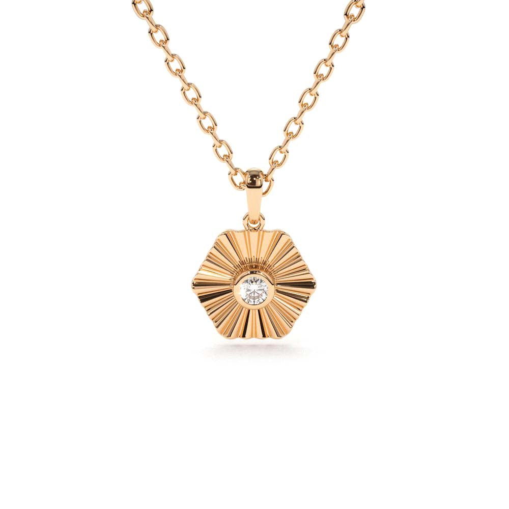 Hexagon Diamond Disc Ray Necklace in 14K Gold — view 4