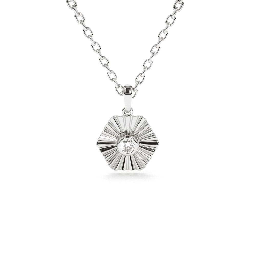 Hexagon Diamond Disc Ray Necklace in 14K Gold — view 3