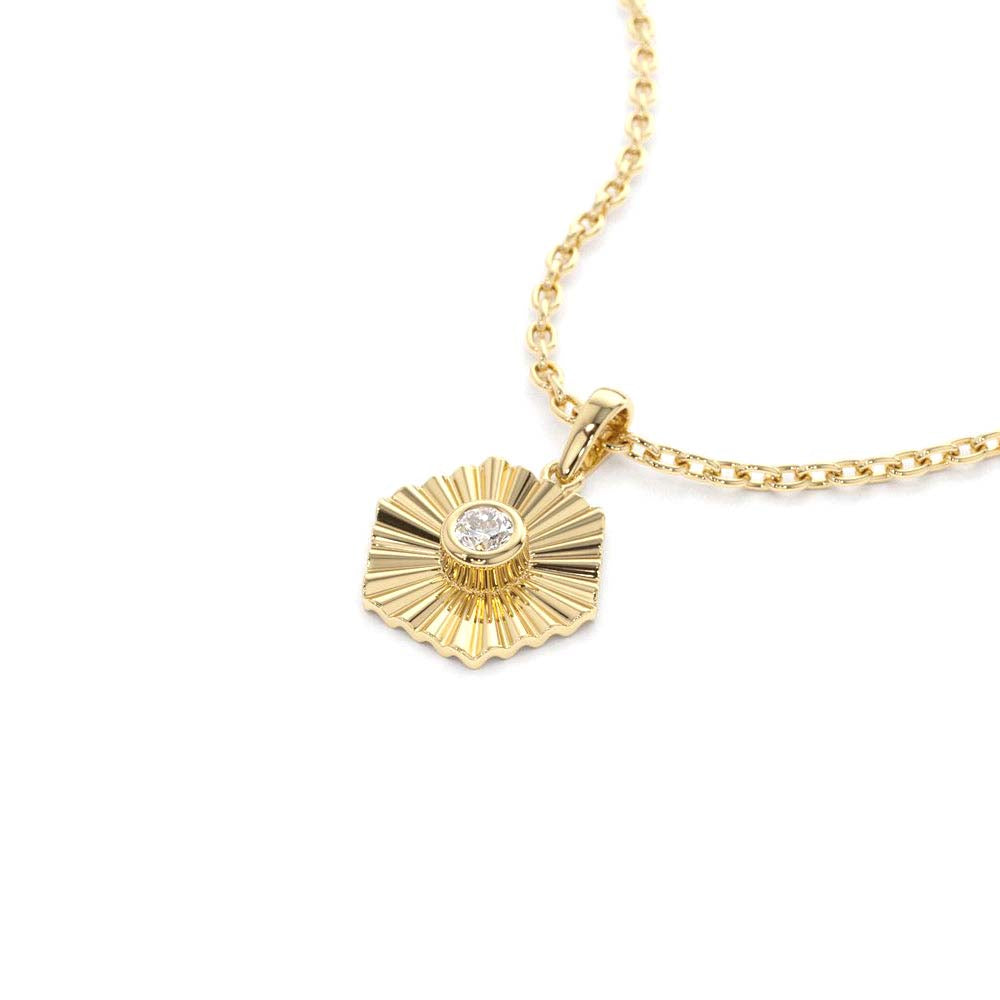Hexagon Diamond Disc Ray Necklace in 14K Gold — view 2