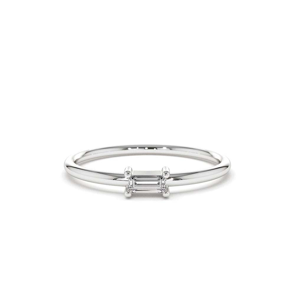 Single Baguette Diamond Ring in 14K Gold — view 3