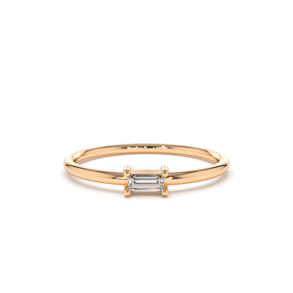 Single Baguette Diamond Ring in 14K Gold — view 4