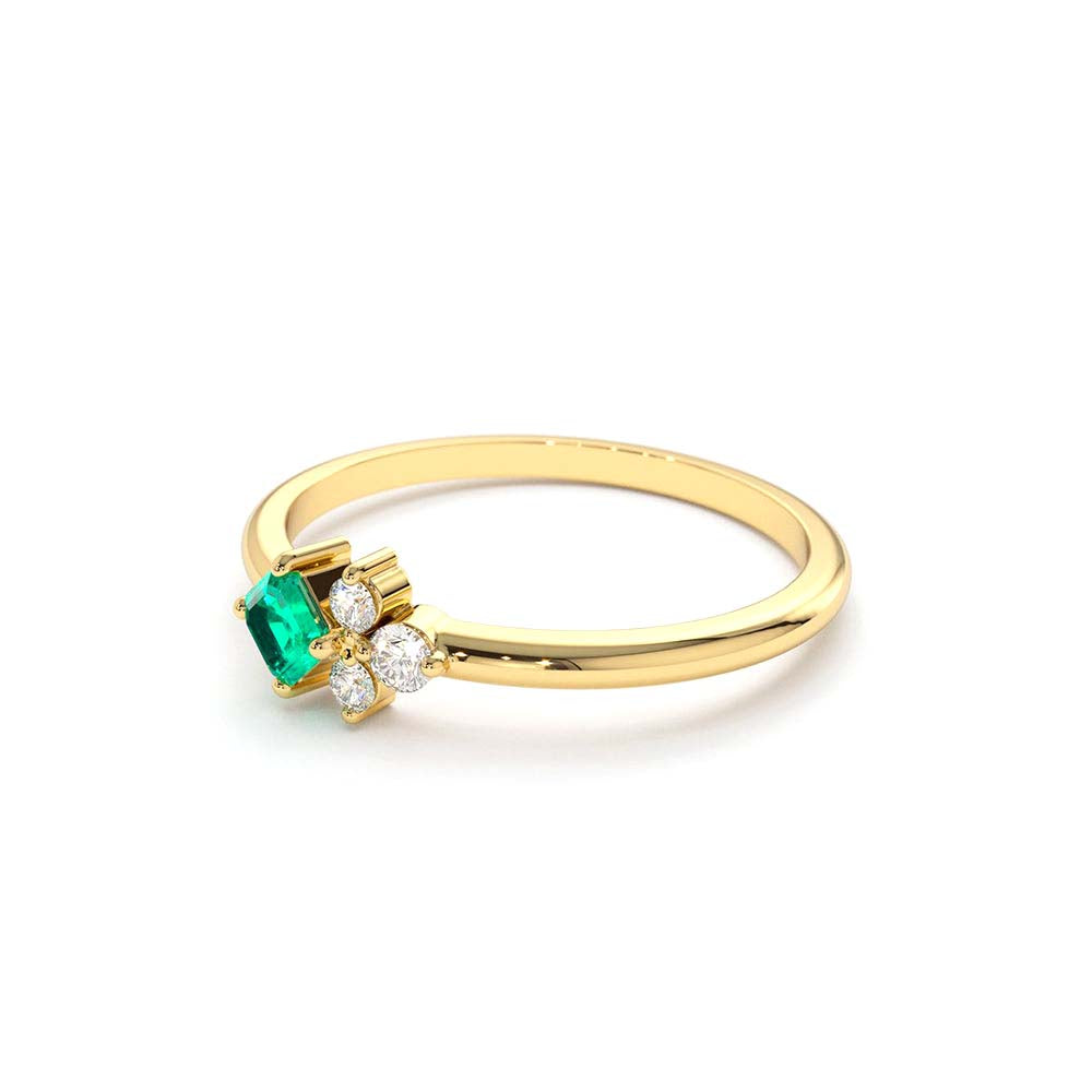 Dainty Princess Cut Emerald and Diamond Ring in 14K Gold — view 3