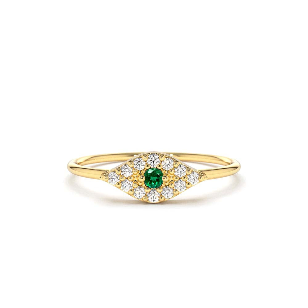 Diamond and Emerald Evil Eye Ring in 14K Gold — view 1