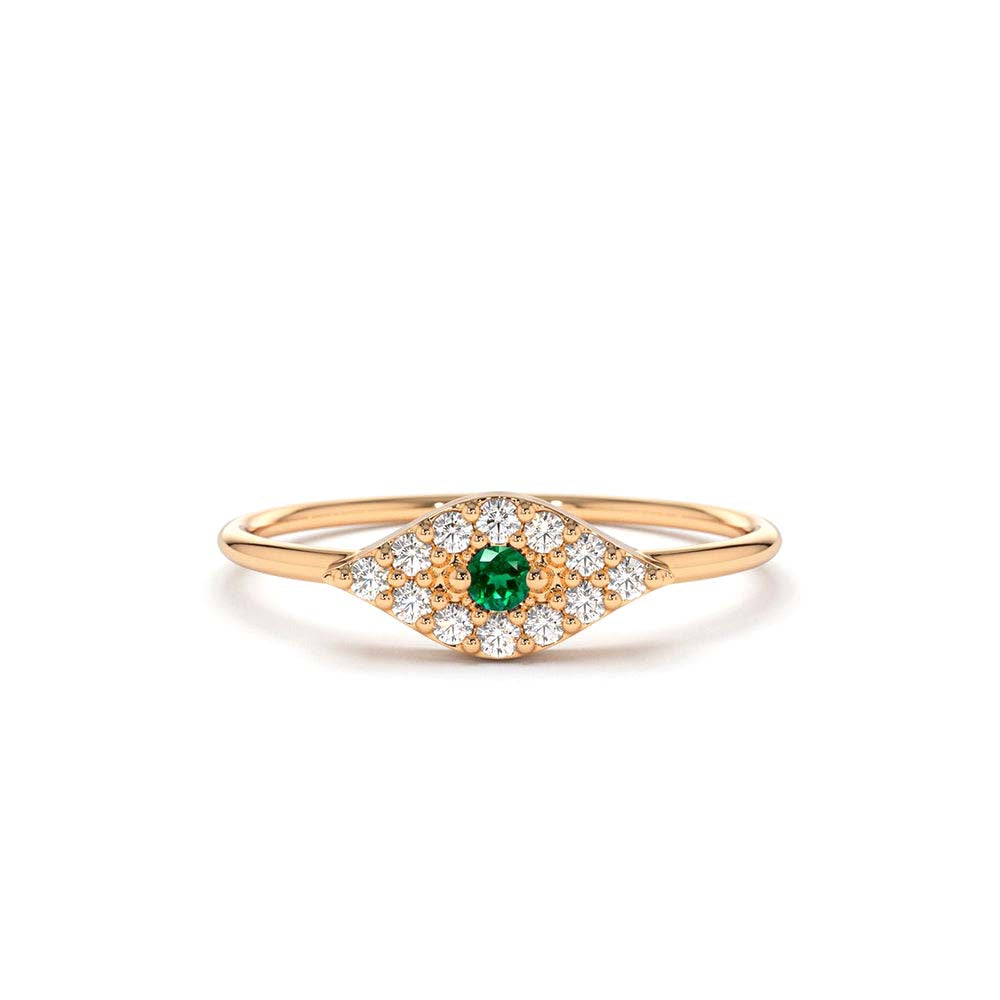 Diamond and Emerald Evil Eye Ring in 14K Gold — view 5