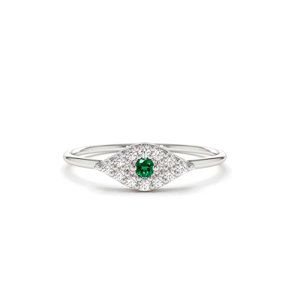 Diamond and Emerald Evil Eye Ring in 14K Gold — view 4
