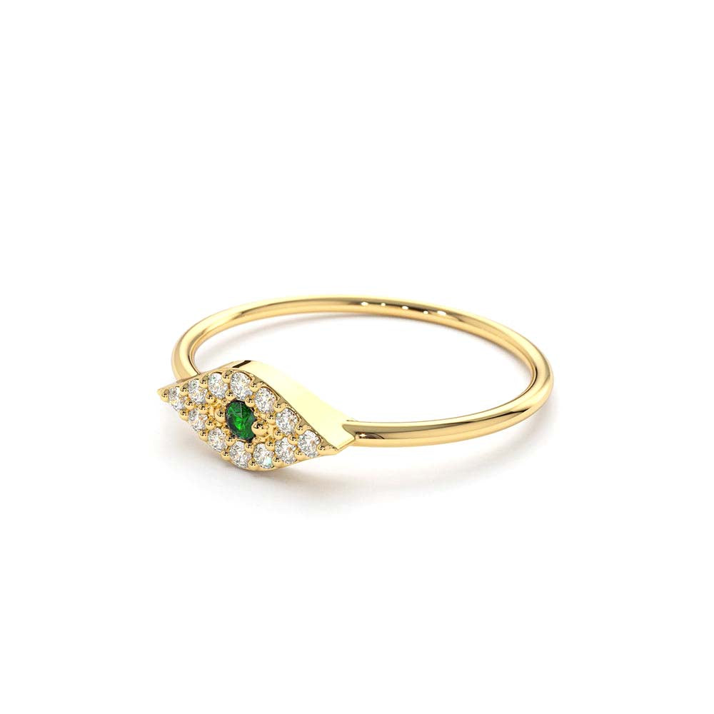 Diamond and Emerald Evil Eye Ring in 14K Gold — view 3