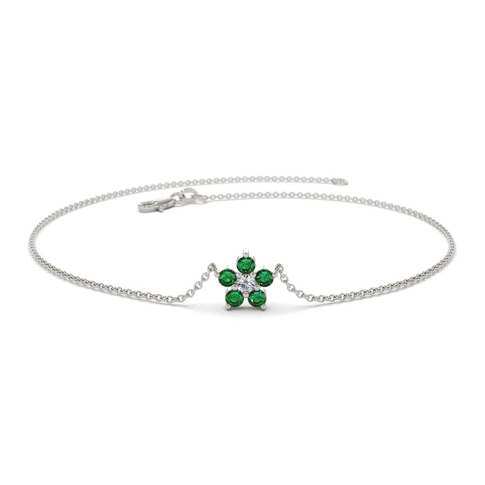 Emerald and Diamond Flower Charm Bracelet in 14K Gold — view 5
