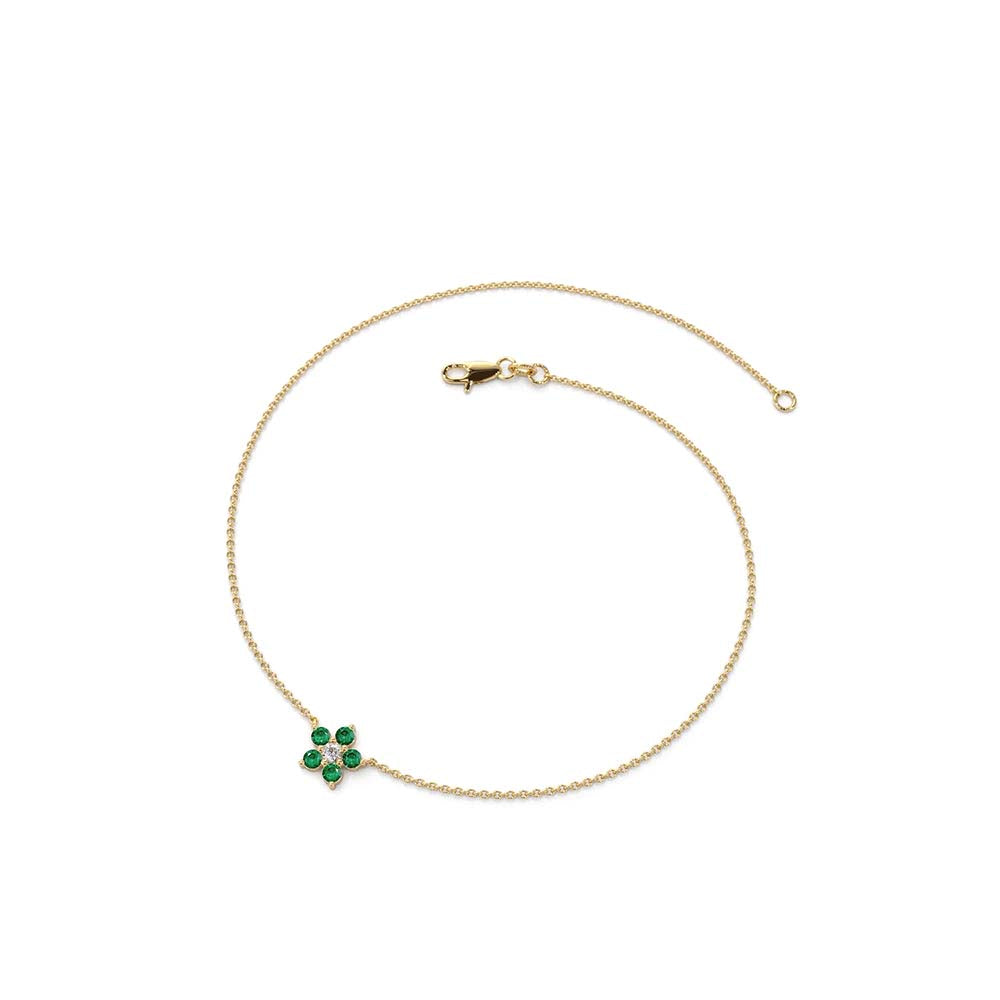 Emerald and Diamond Flower Charm Bracelet in 14K Gold — view 3
