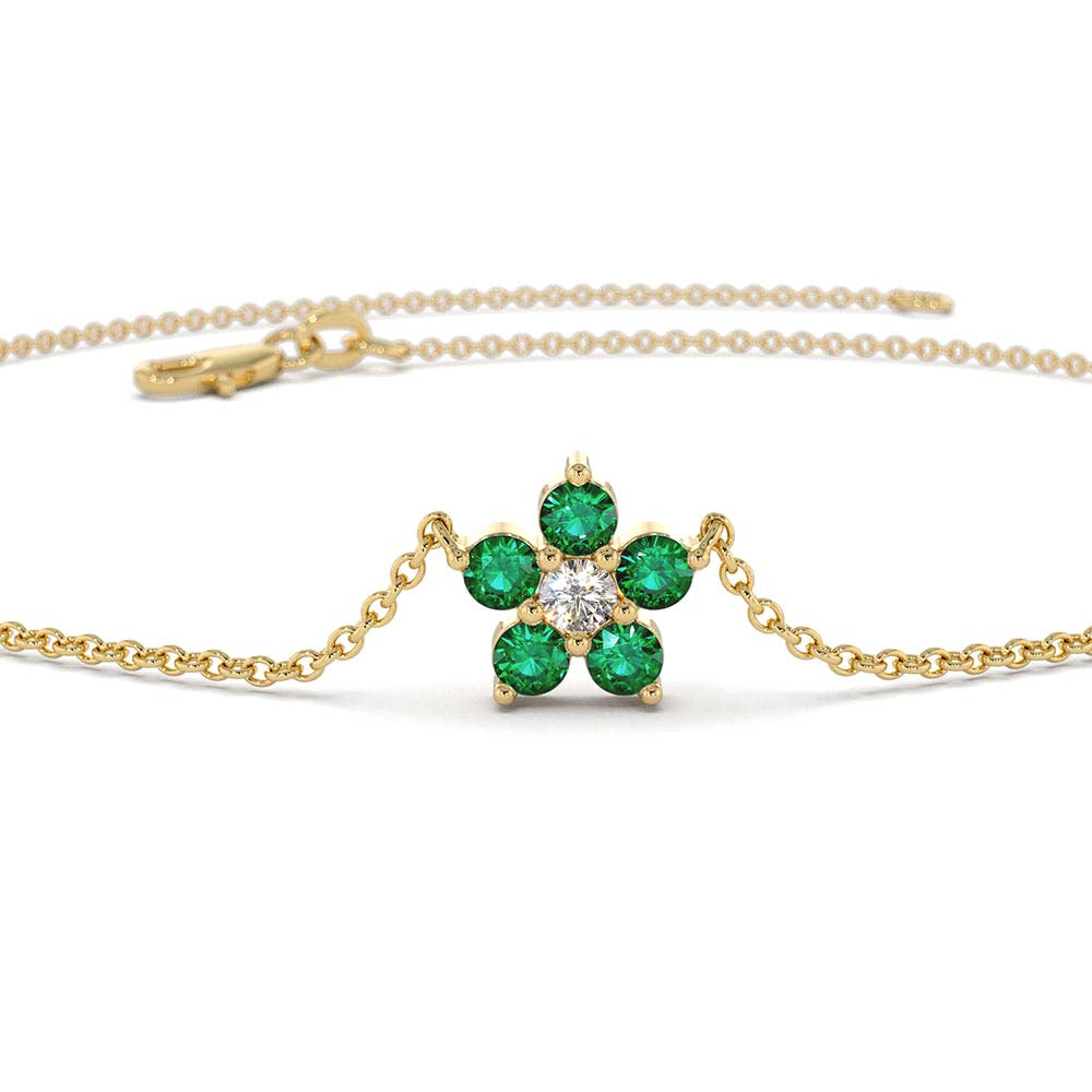 Emerald and Diamond Flower Charm Bracelet in 14K Gold — view 4