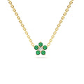 Emerald and Diamond Flower Charm Necklace in 14K Gold — view 1