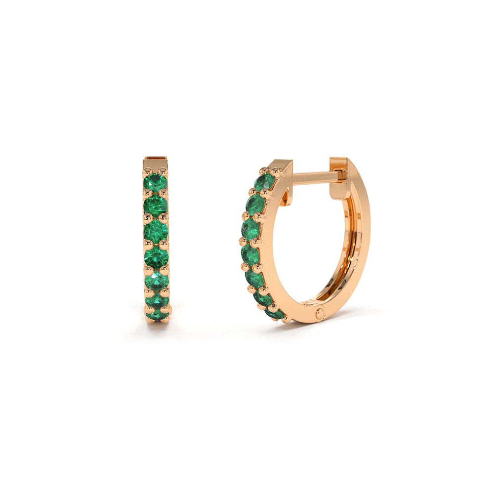 Emerald Huggie Hoop Earrings in 14K Gold — view 5
