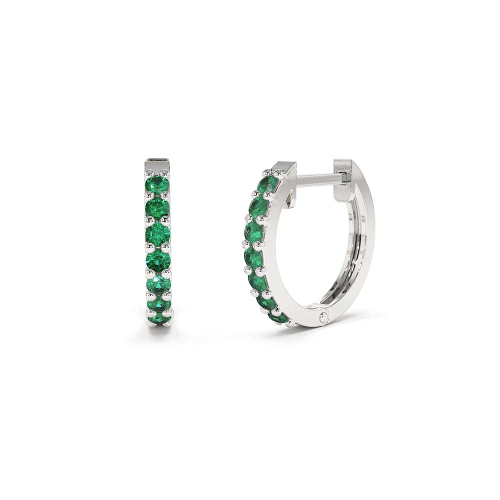 Emerald Huggie Hoop Earrings in 14K Gold — view 4