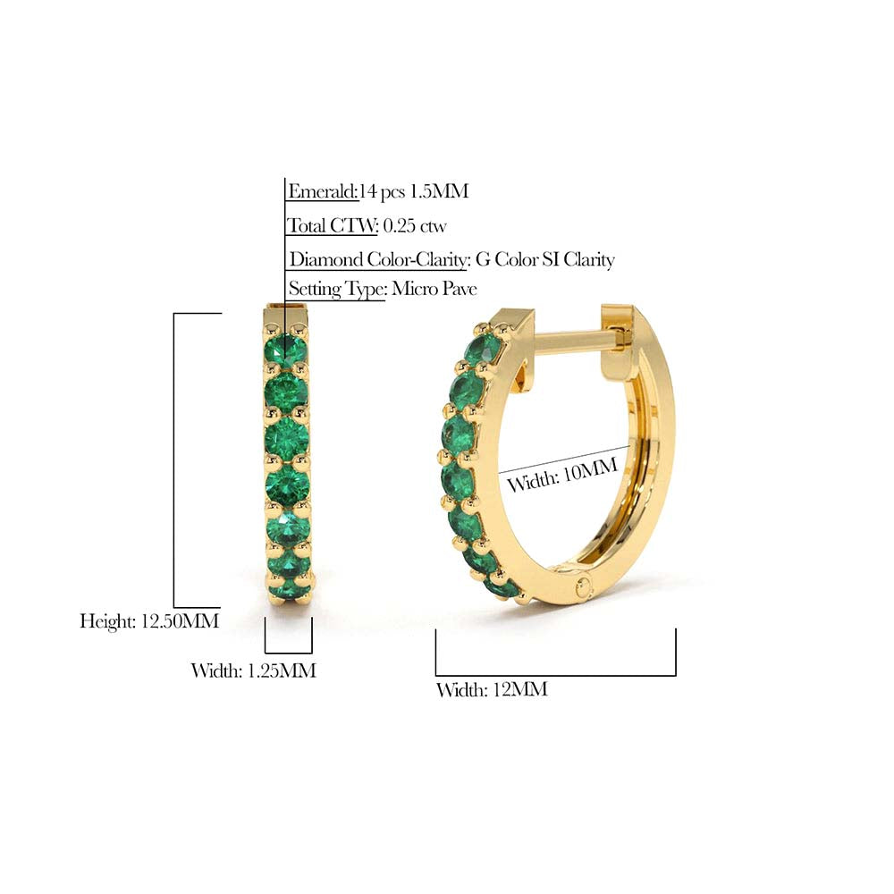 Emerald Huggie Hoop Earrings in 14K Gold — view 2