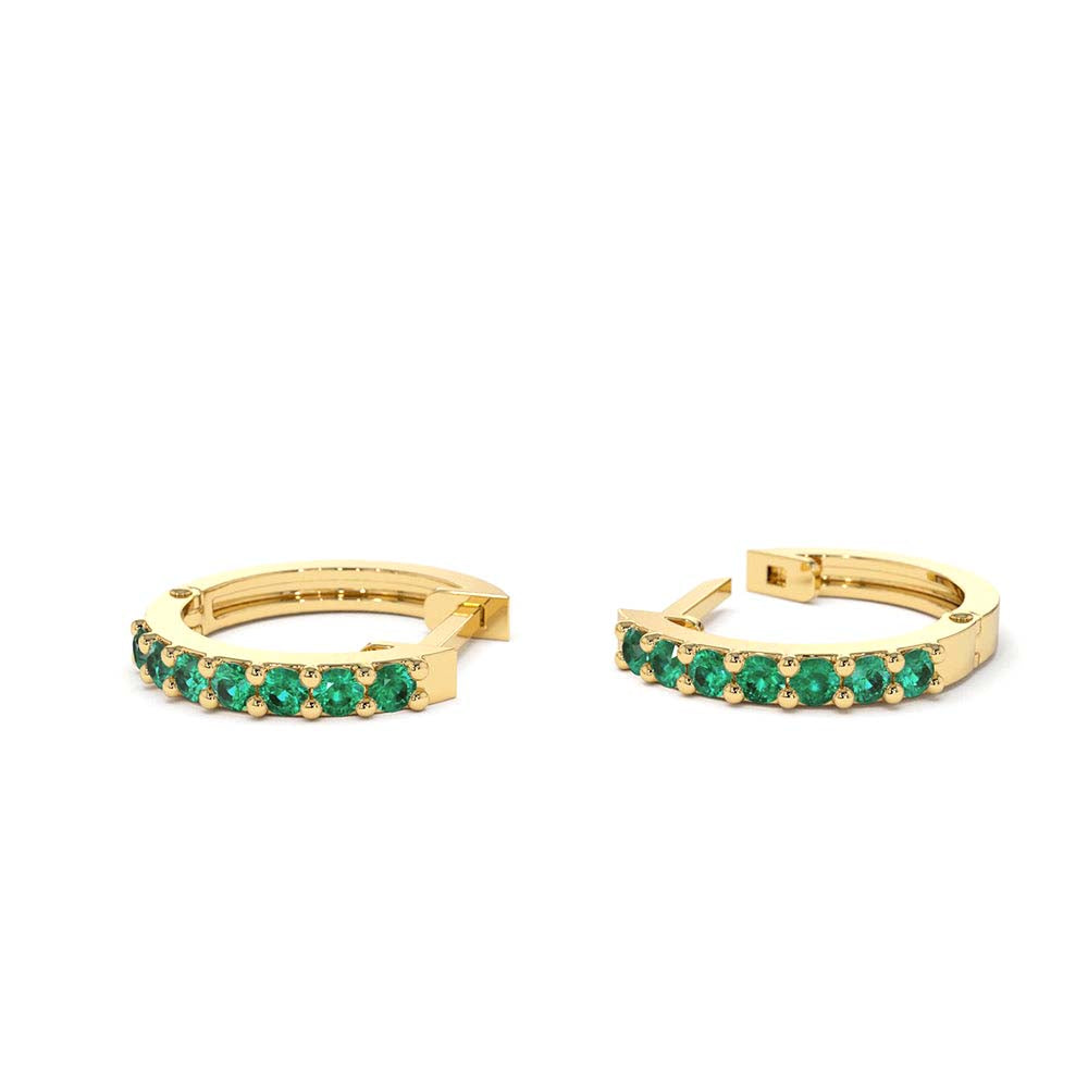 Emerald Huggie Hoop Earrings in 14K Gold — view 3
