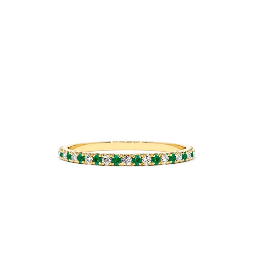 Emerald and Diamond Alternating Eternity Ring in 14K Gold — view 1