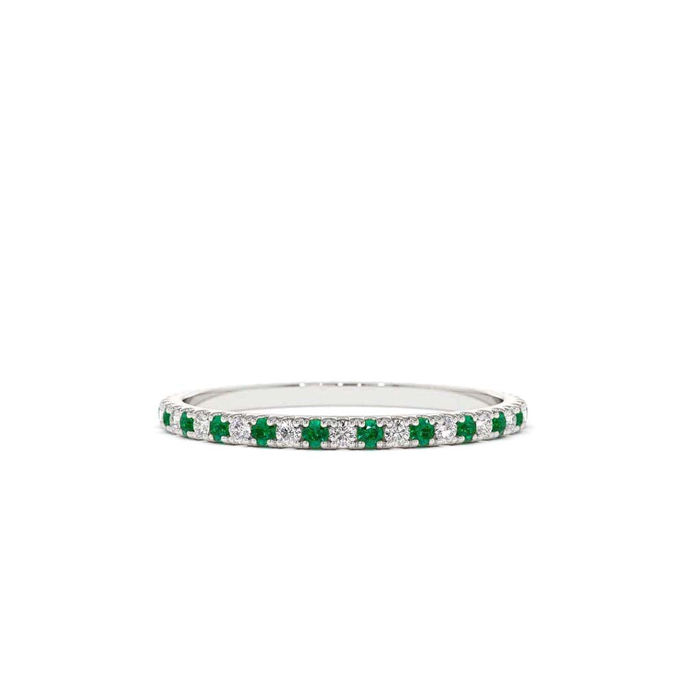 Emerald and Diamond Alternating Eternity Ring in 14K Gold — view 4