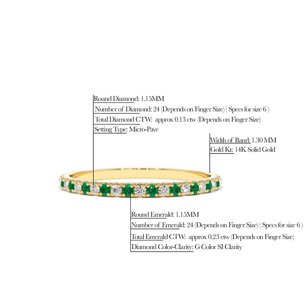 Emerald and Diamond Alternating Eternity Ring in 14K Gold — view 2