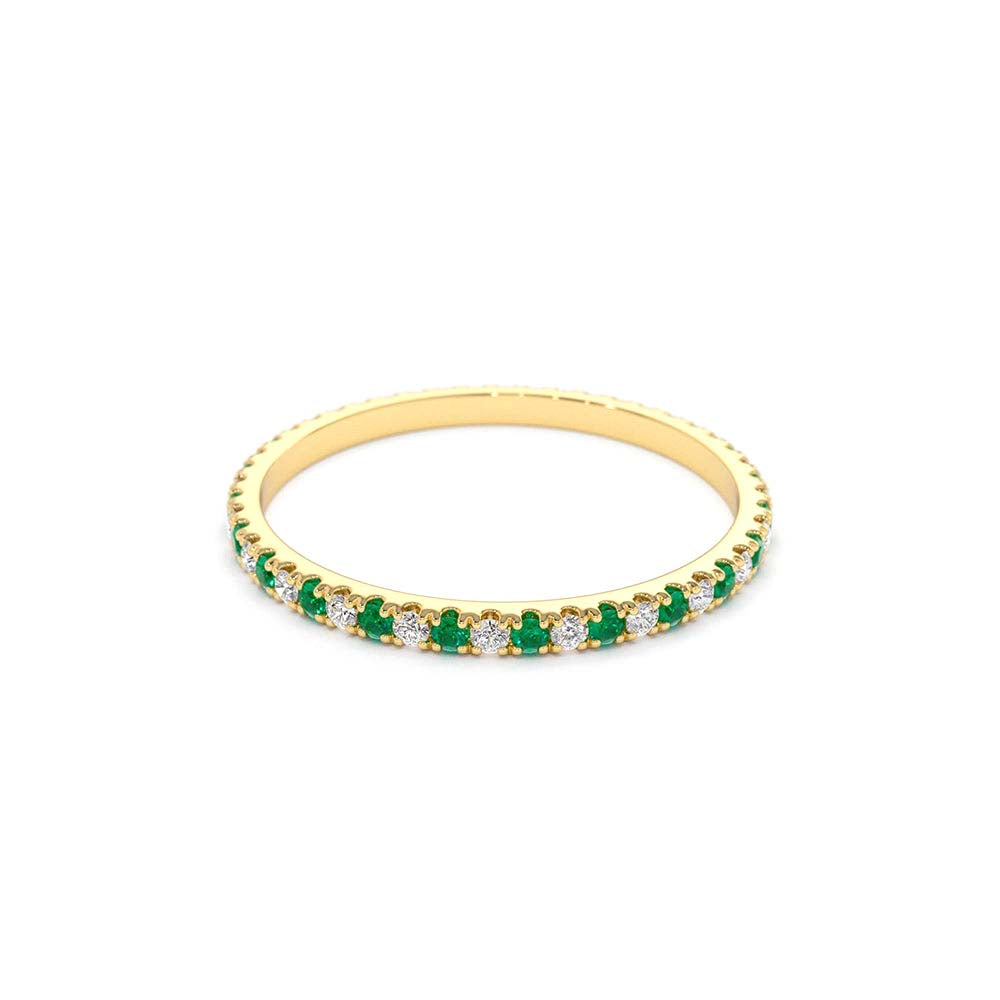 Emerald and Diamond Alternating Eternity Ring in 14K Gold — view 3