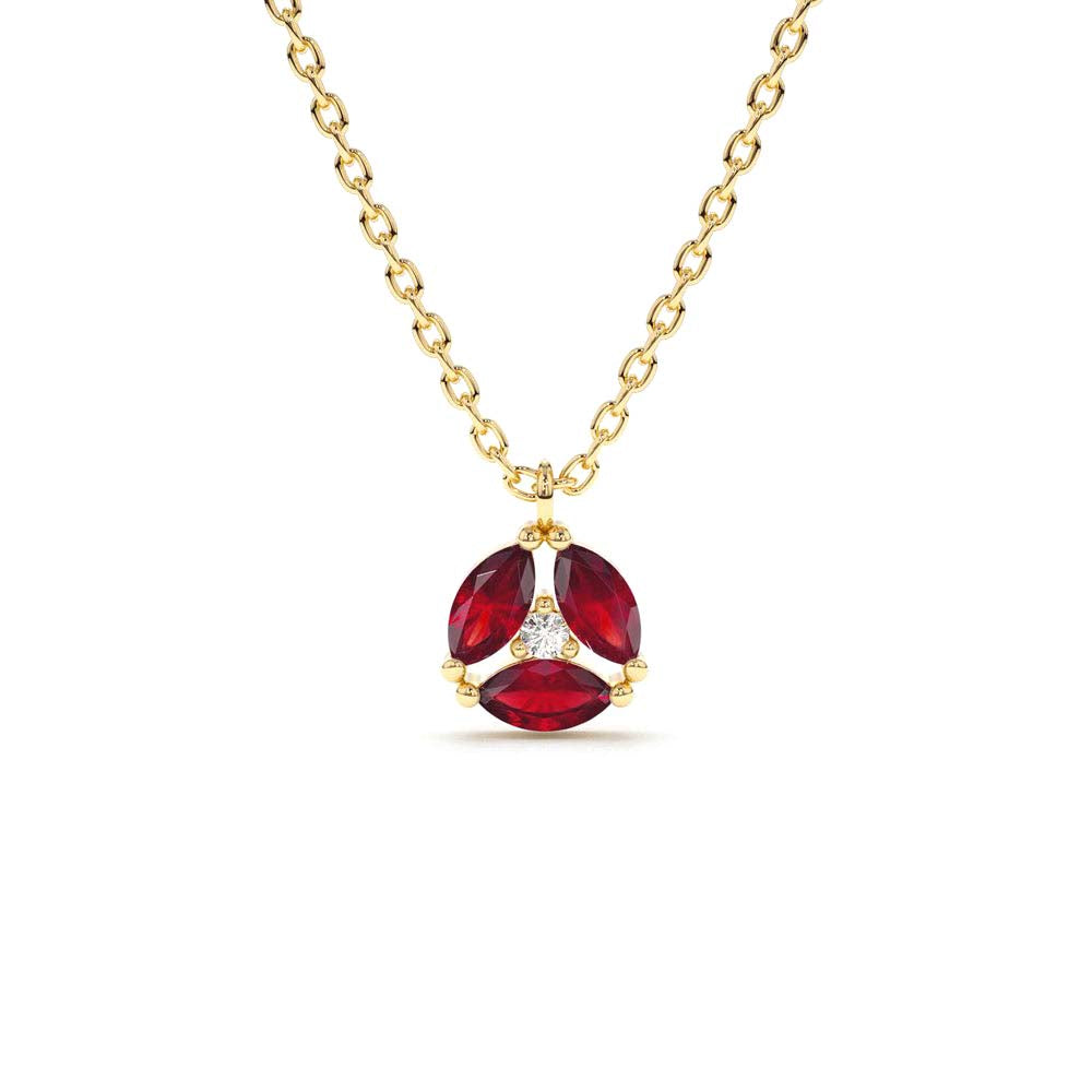 Marquise Ruby Cluster Necklace in 14K Gold — view 1