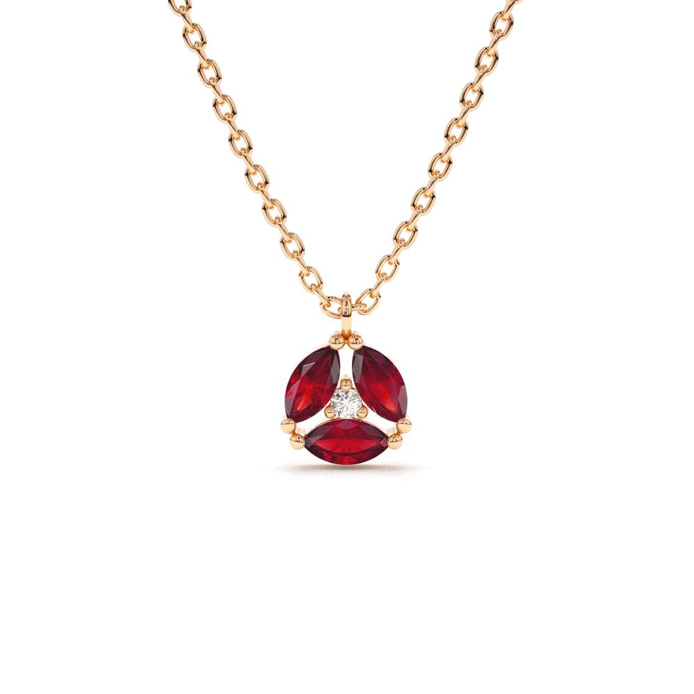 Marquise Ruby Cluster Necklace in 14K Gold — view 4