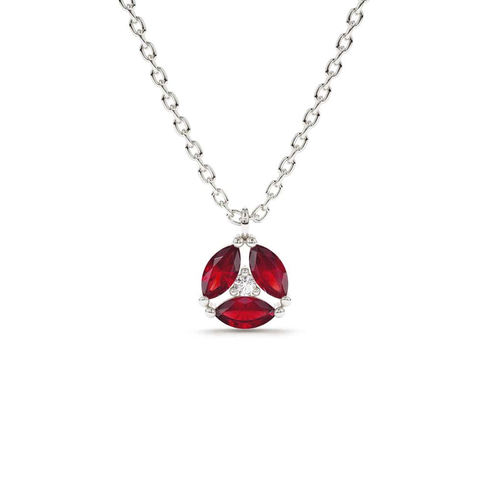 Marquise Ruby Cluster Necklace in 14K Gold — view 3