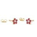 Ruby and Diamond Flower Studs in 14K Gold — view 1