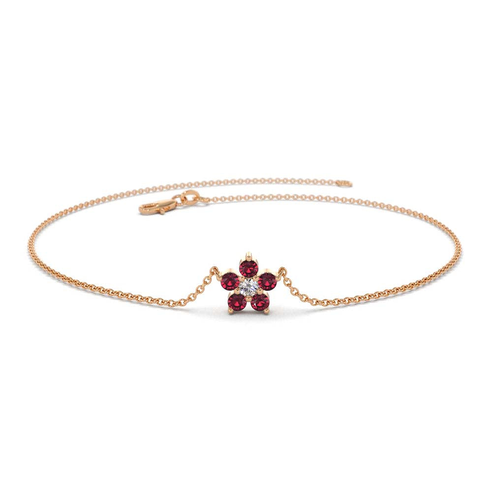 Ruby and Diamond Flower Charm Bracelet in 14K Gold — view 4