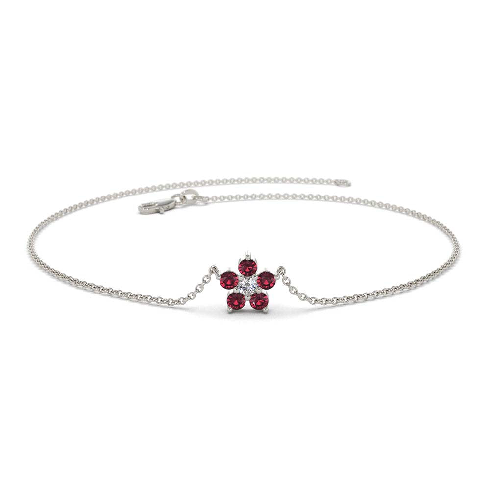 Ruby and Diamond Flower Charm Bracelet in 14K Gold — view 3
