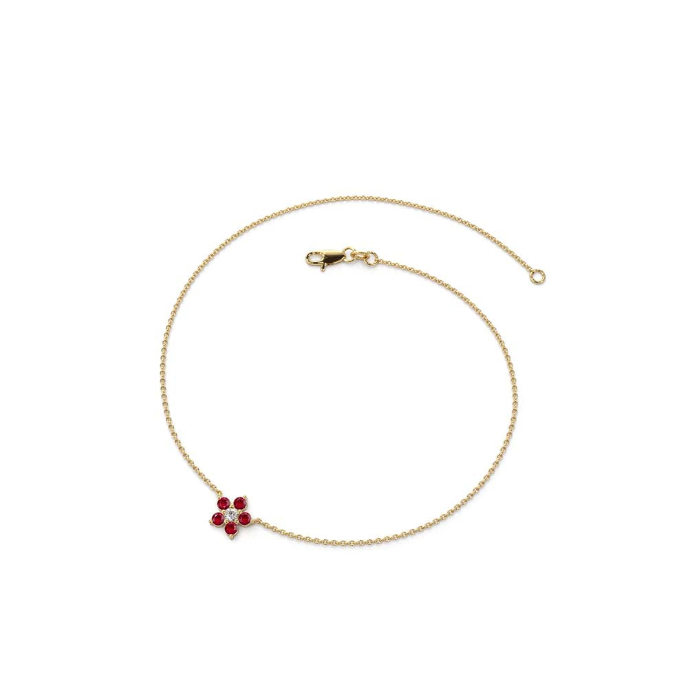 Ruby and Diamond Flower Charm Bracelet in 14K Gold — view 2