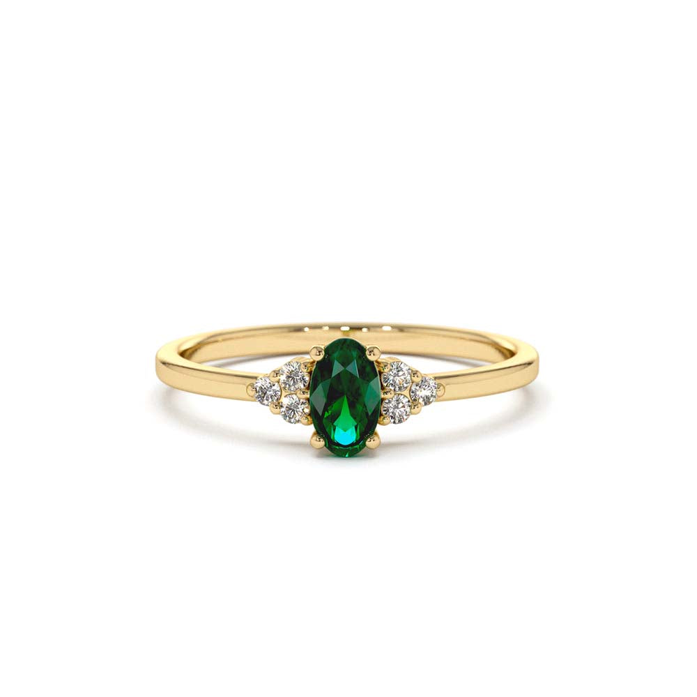 Oval Emerald and Diamond Ring in 14K Gold — view 1