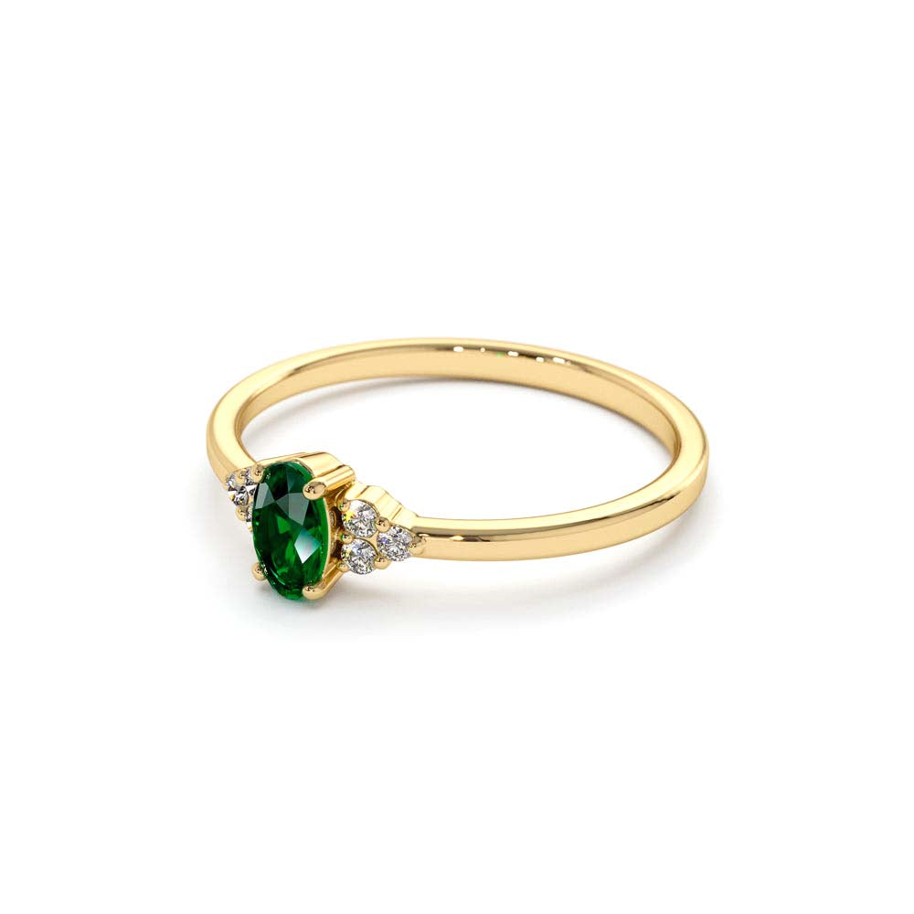 Oval Emerald and Diamond Ring in 14K Gold — view 2