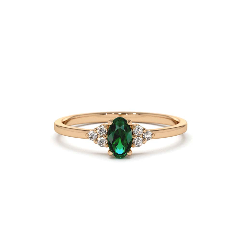 Oval Emerald and Diamond Ring in 14K Gold — view 4